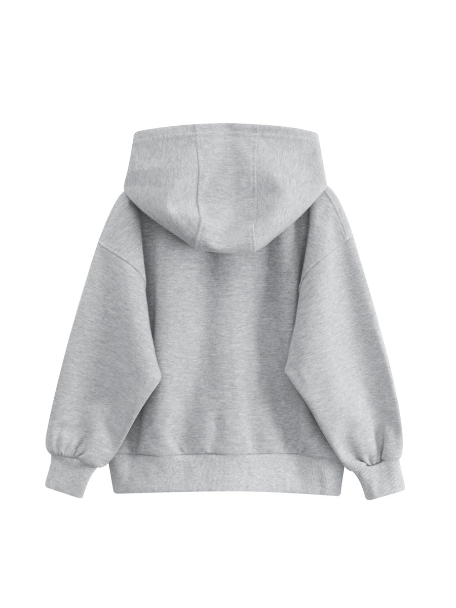Spring European and American Style Kids’ Outerwear: Letters Print Long Sleeves Zip-up Hooded Coat for Children